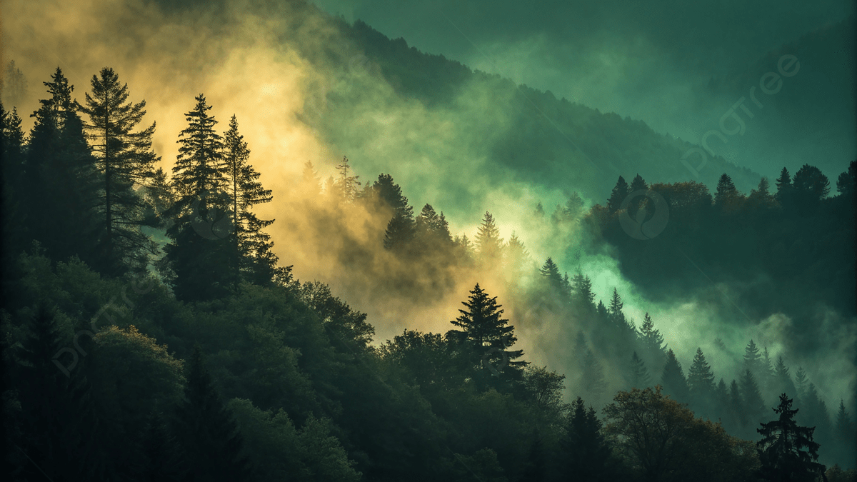 1200x675 Mystical Forest Landscape With Fog Sunrise In The Mountains Nature Wallpaper Design Evergreen Trees Scenic Beauty, Mystical Forest Landscape, Sunrise In The Mountains With Fog, Evergreen Trees Scenic Beauty Background Image And