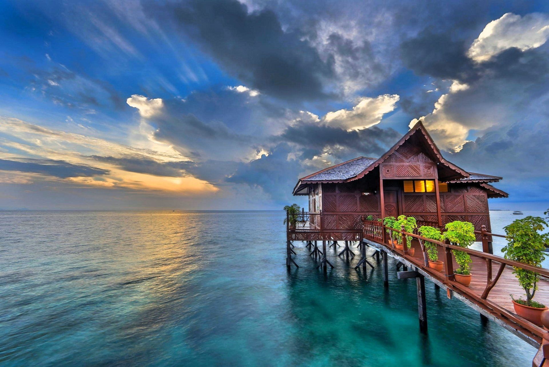 1920x1283 Ocean Horizon: Tropical Overwater Bungalowx1368