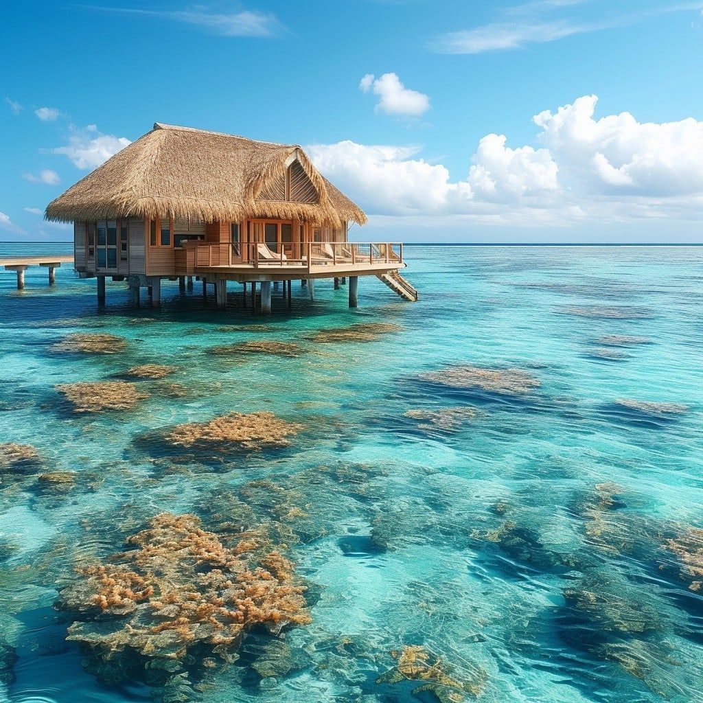 1024x1024 Free Tropical Overwater Bungalow Image, Bungalow, Ocean