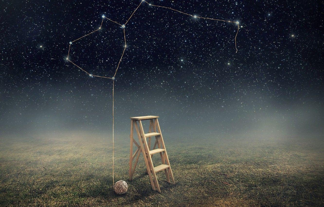 1332x850 Wallpaper the sky, stars, ladder, thread image for desktop