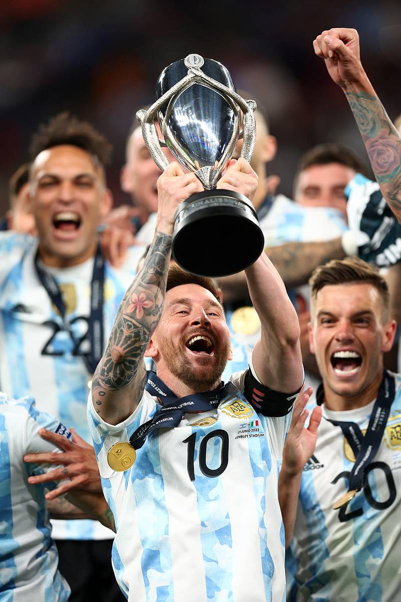 800x1200 Lionel Messi celebrates after inspiring Argentina triumph over Italy, Finalissima, HD phone wallpaper