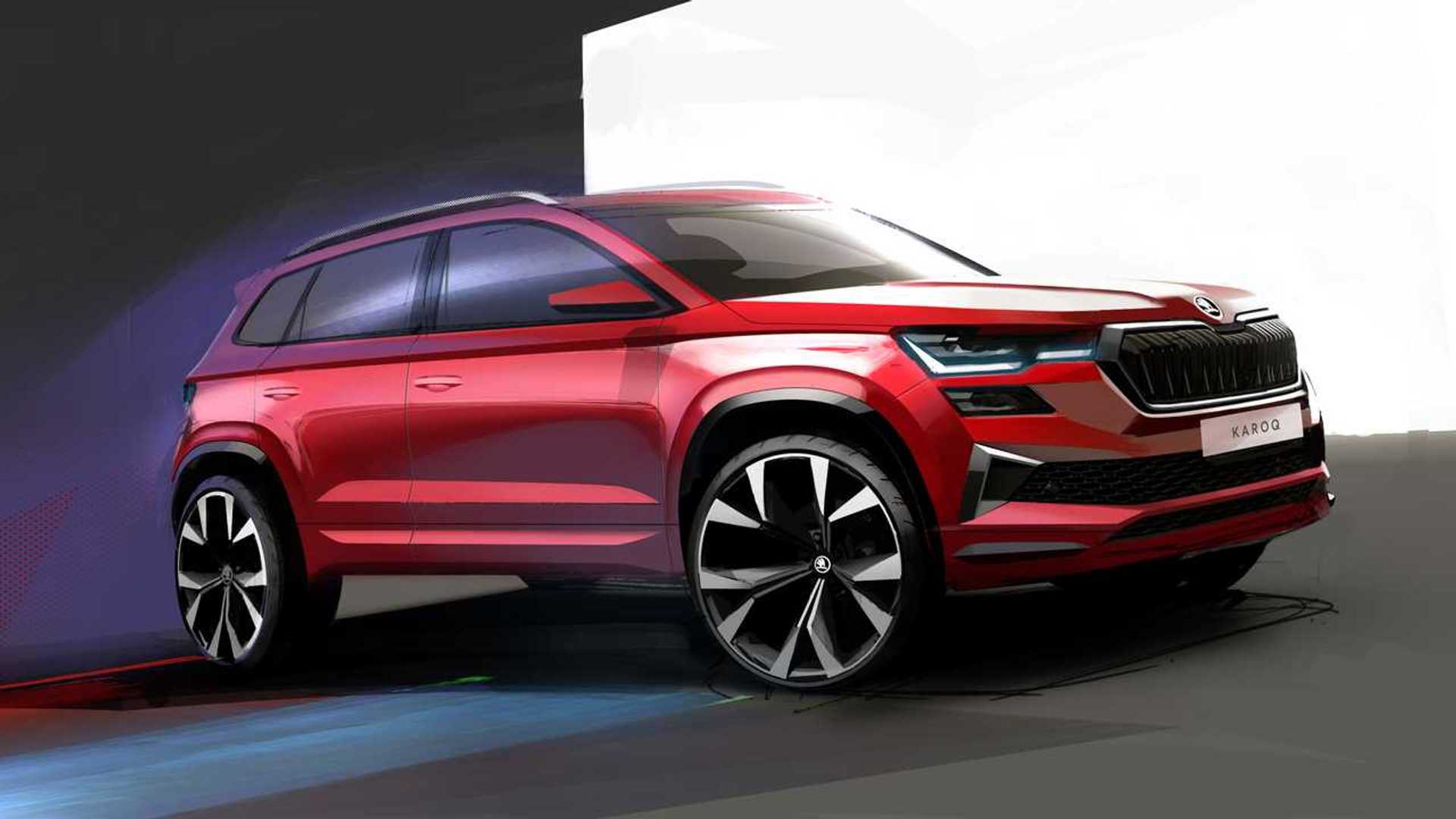 1920x1080 Skoda Karoq Facelift Teased In Design Sketches Showing New Lights