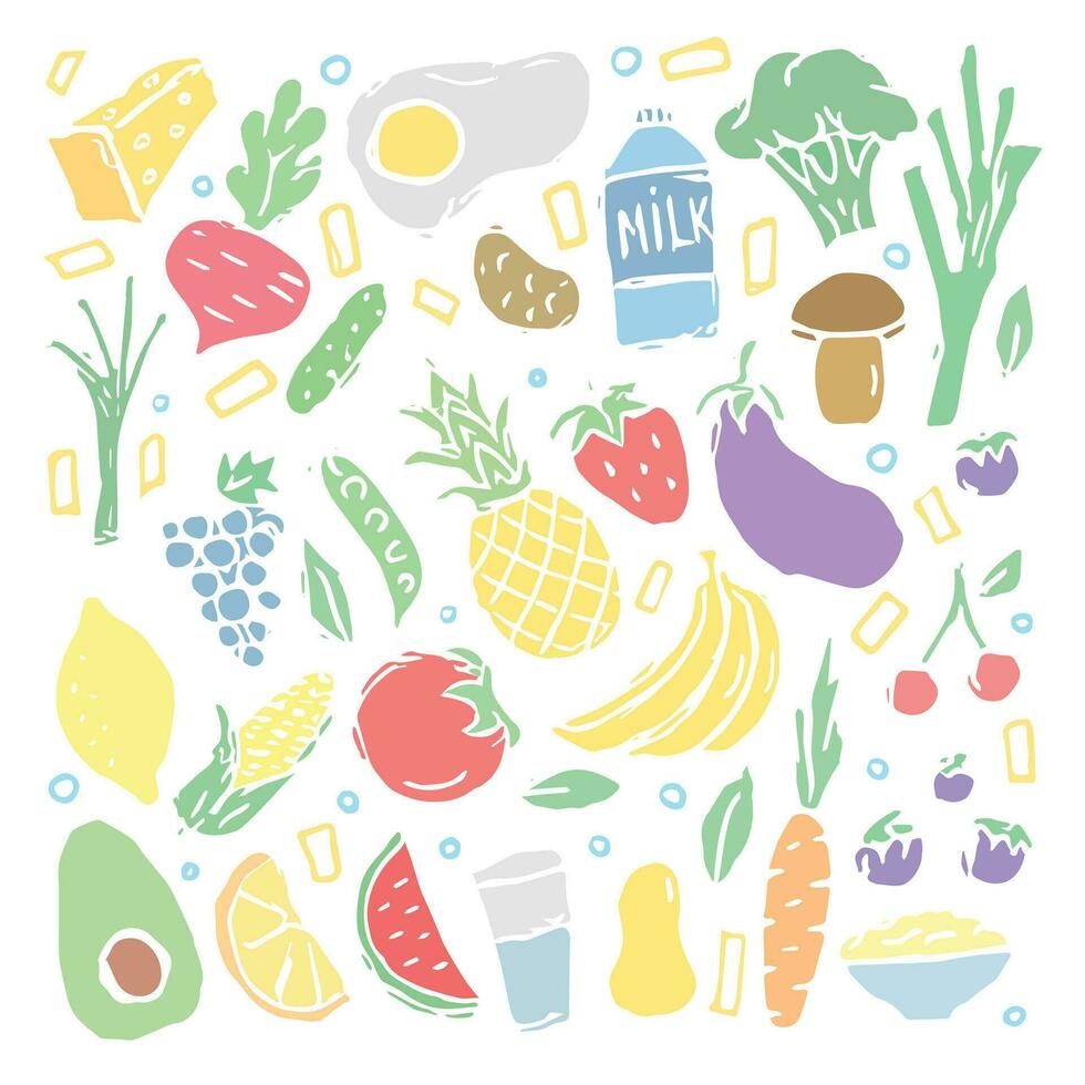 980x980 Healthy food icons. Drawn healthy food background