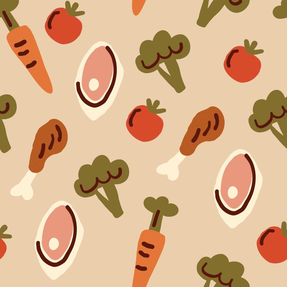 980x980 Healthy food seamless pattern. Organic products. Background and wallpaper for cards, fabrics, packaging, textiles. Vector illustration. Vector illustration