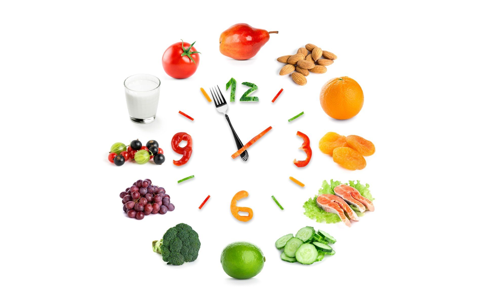 1920x1200 4K Ultra HD Fruit & Veggie Clock: Fresh Food Art in Vibrant Detailx3800