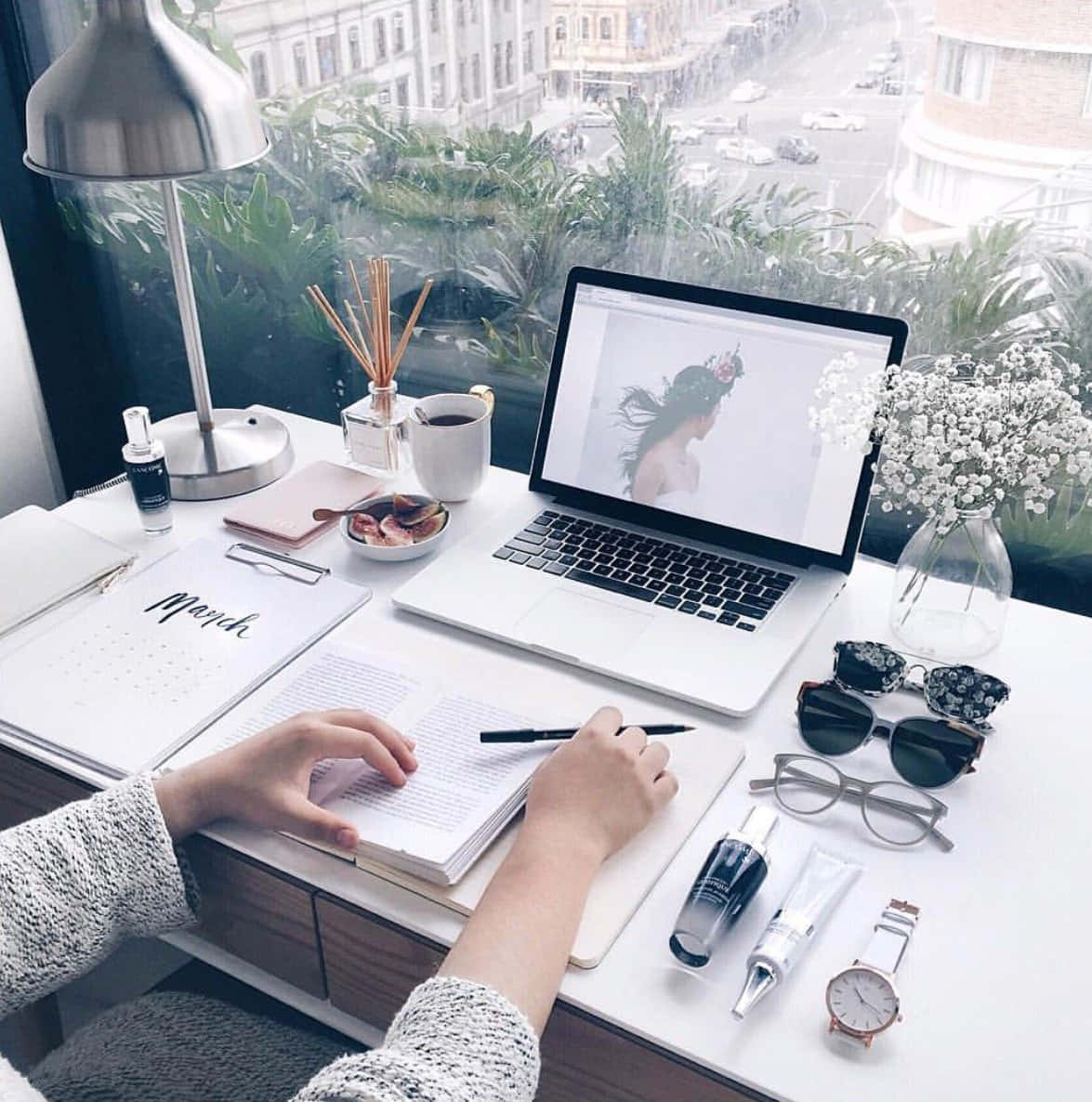 1175x1186 Download Chic Work Desk Setup Wallpaper
