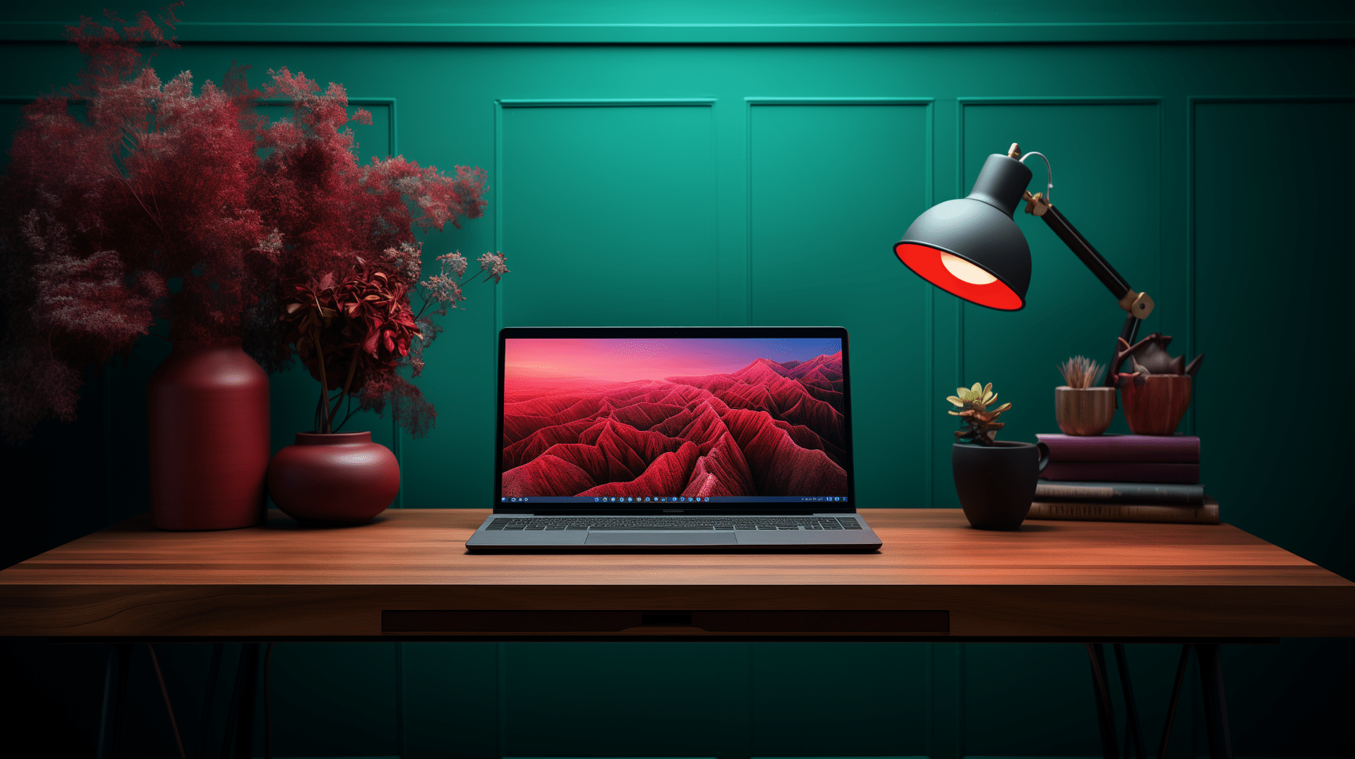 1920x1076 Stylish Home Office Laptop Setup HD Wallpaper