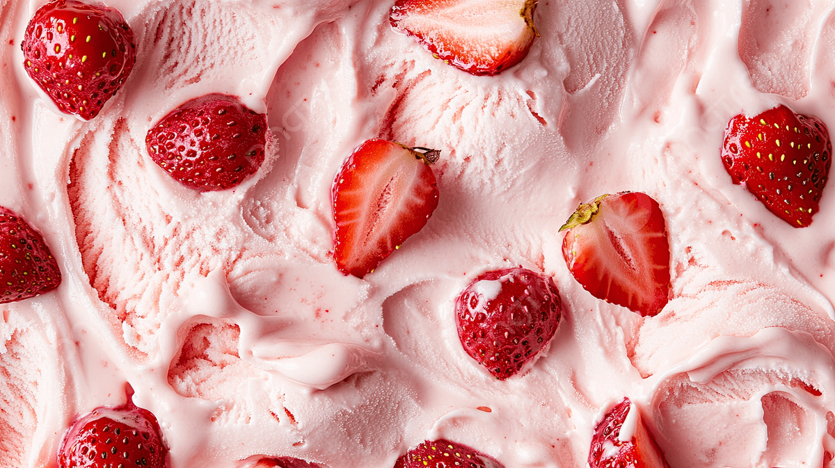 1200x673 Strawberry Ice Cream With Creamy Pink Swirls And Fresh Strawberries Scattered Throughout Photo And Picture For Free Download