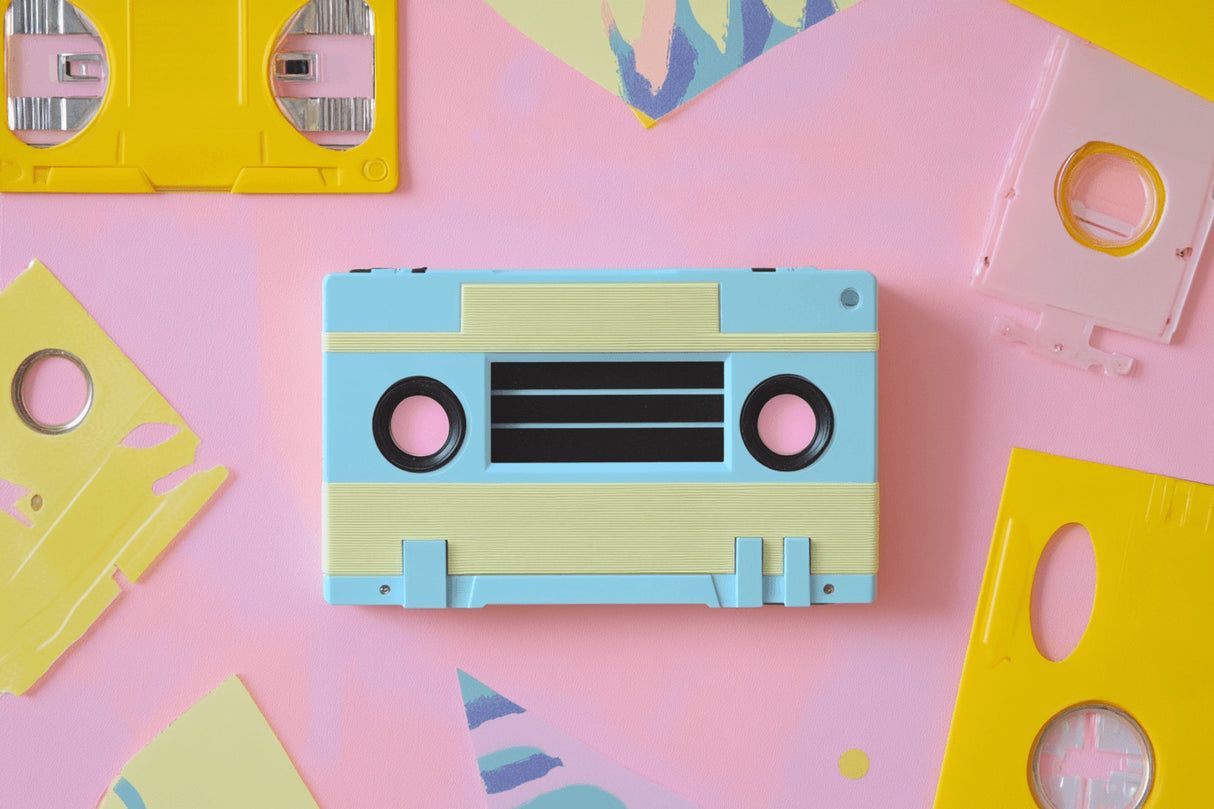 1214x809 Retro Music Mural Wallpaper Cassette Tape Design