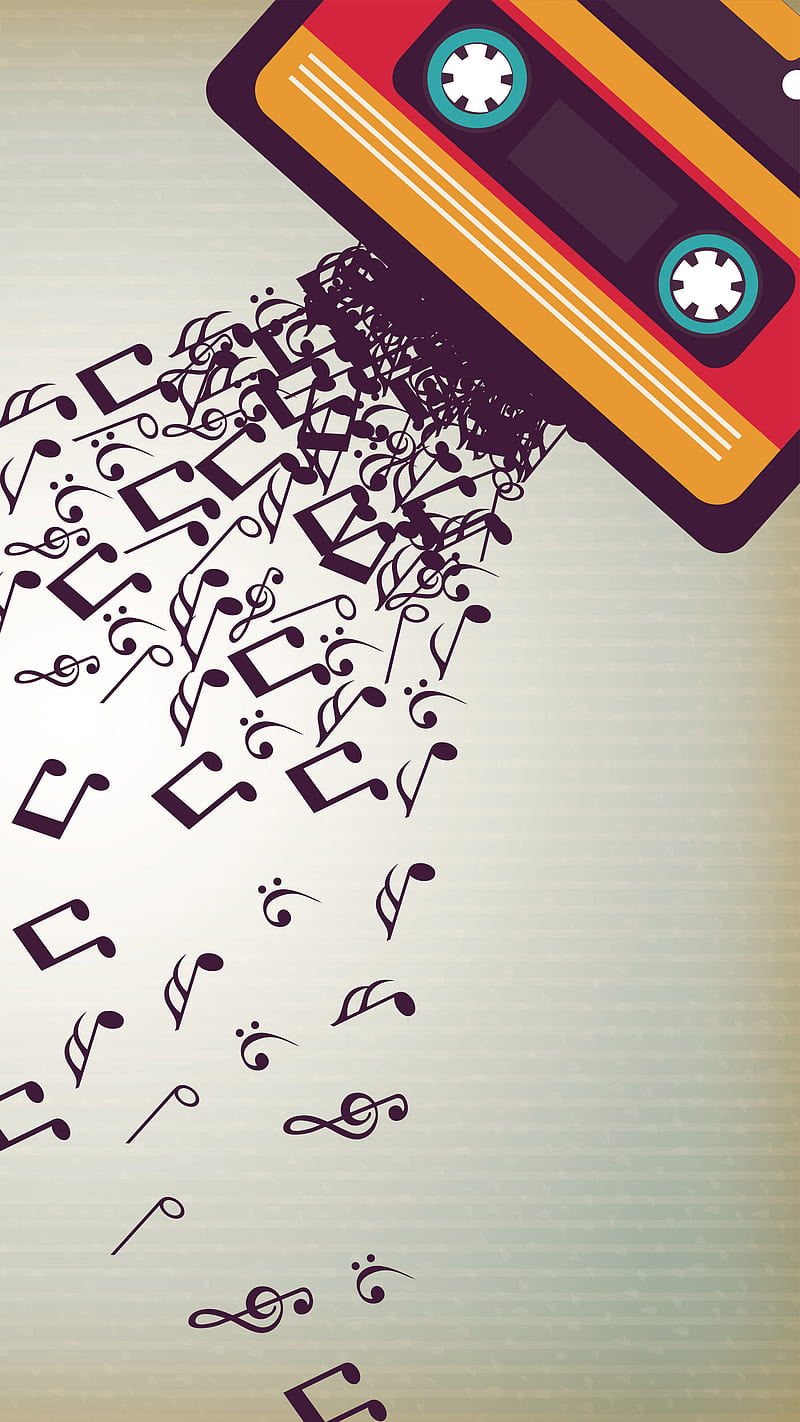 800x1422 Cassette, 80s, Kiss, beige, green, music, muted, notes, old skool, red, retro, HD phone wallpaper