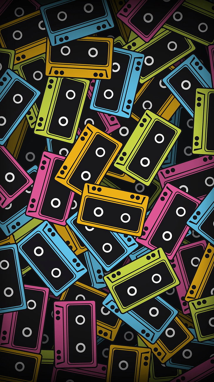 728x1294 HD wallpaper: Audio Cassette Color Vector, cassette tape graphic, Music, vector drawing