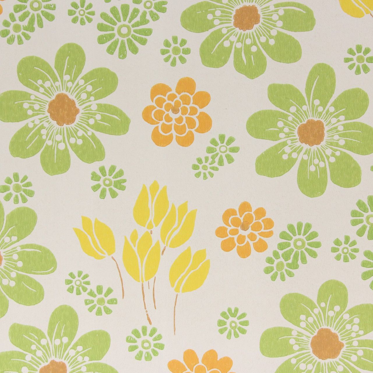 1280x1280 1960s Vintage Wallpaper Retro Green Orange Yellow Flowers's Vintage Wallpaper