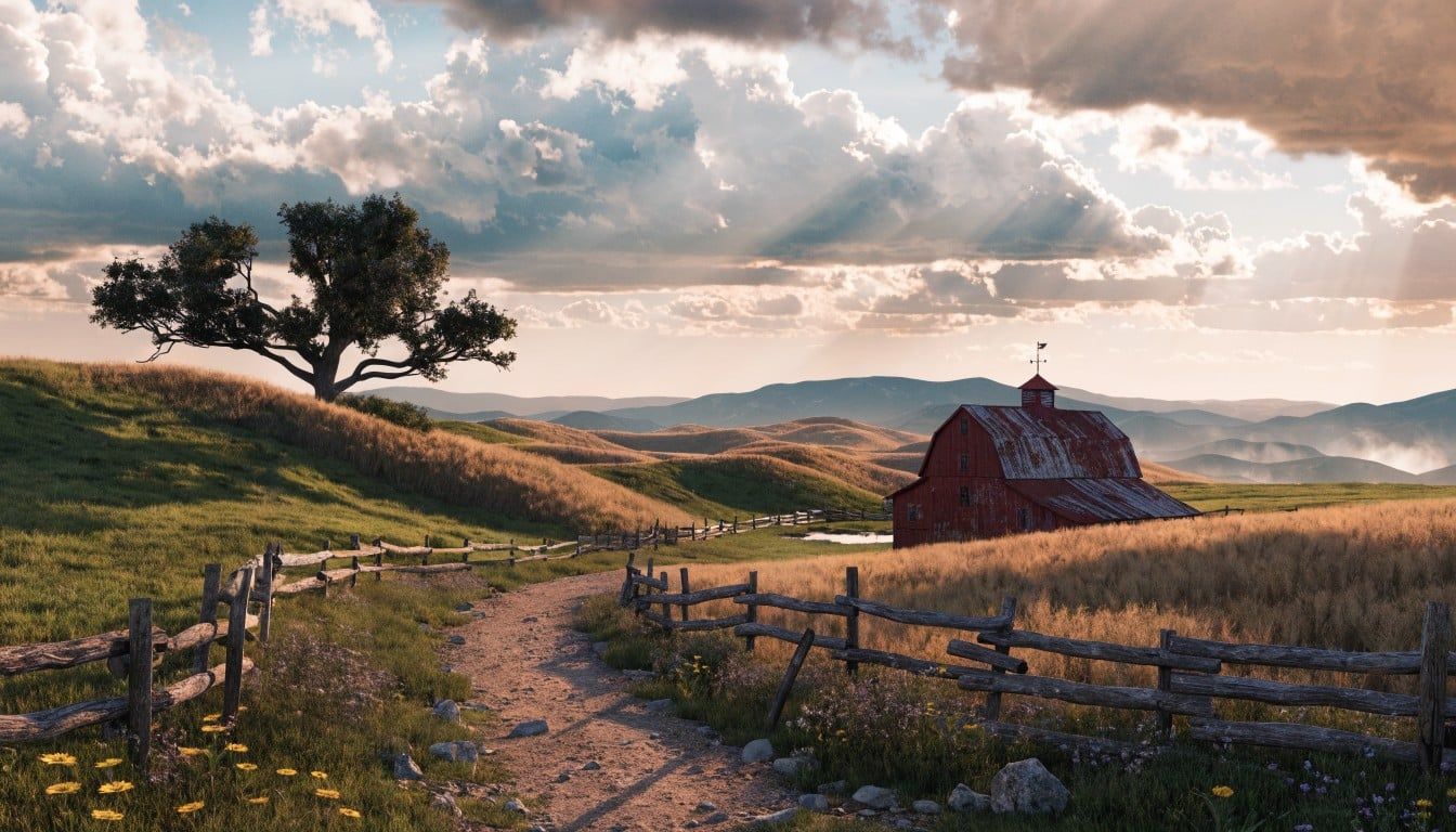 1344x768 Free Golden Country Road Image, Pastoral, Animation