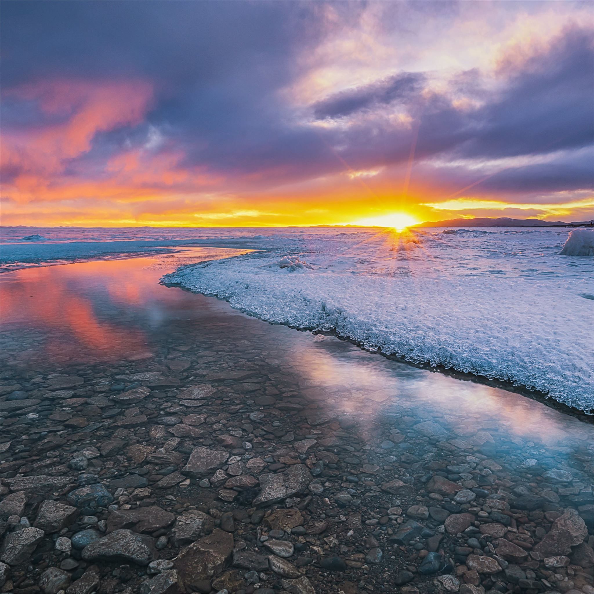 2048x2048 ice rocks cold ocean 4k iPad Air Wallpaper Free Download