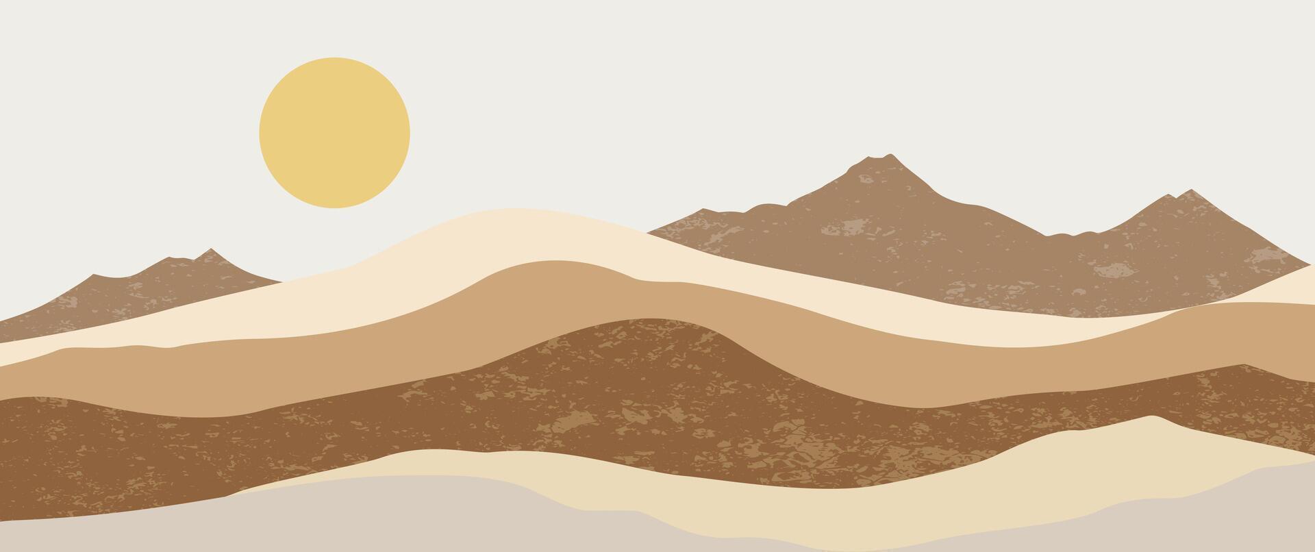1920x806 Minimalist sand dune mountain landscape hand drawn with pale sun and beige hills for valentine card background nature aesthetic wall art illustration