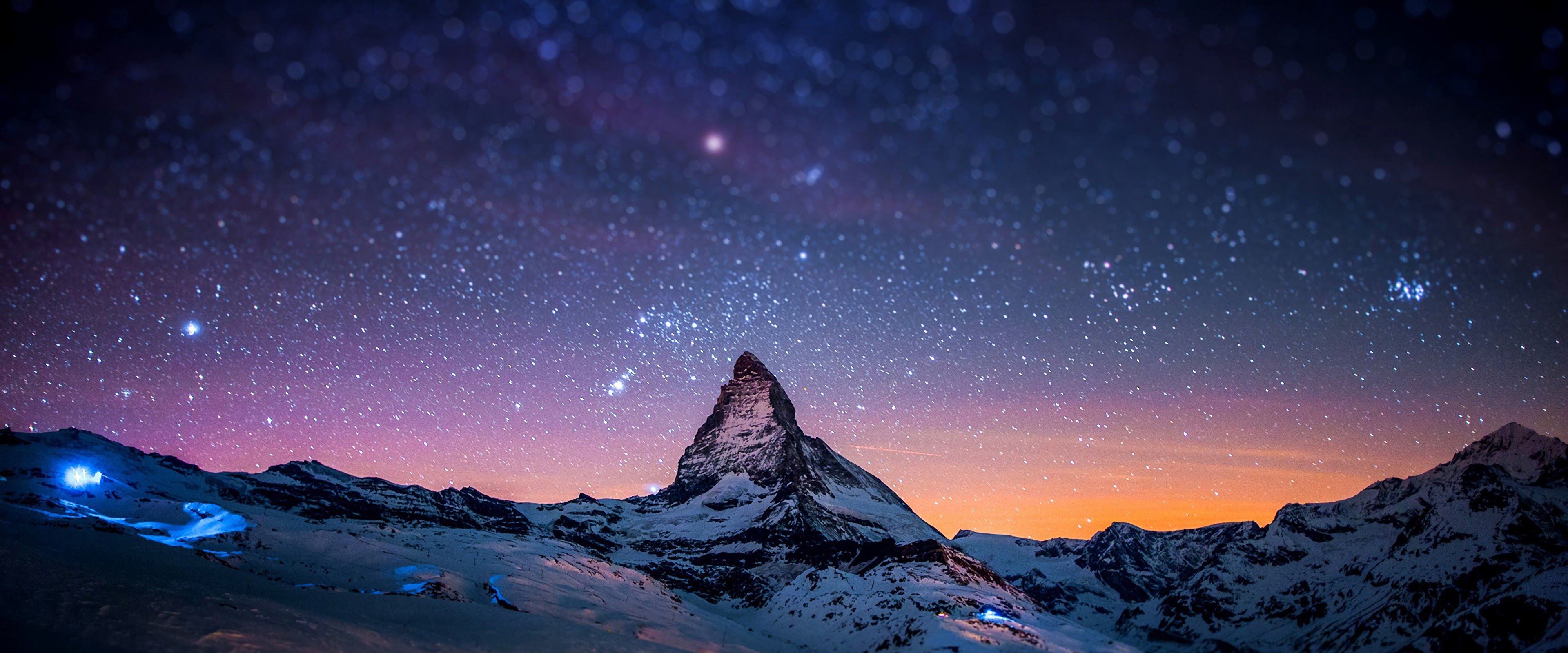 3840x1600 Night Sky Stars Mountain Landscape Scenery 4K Wallpaper HD