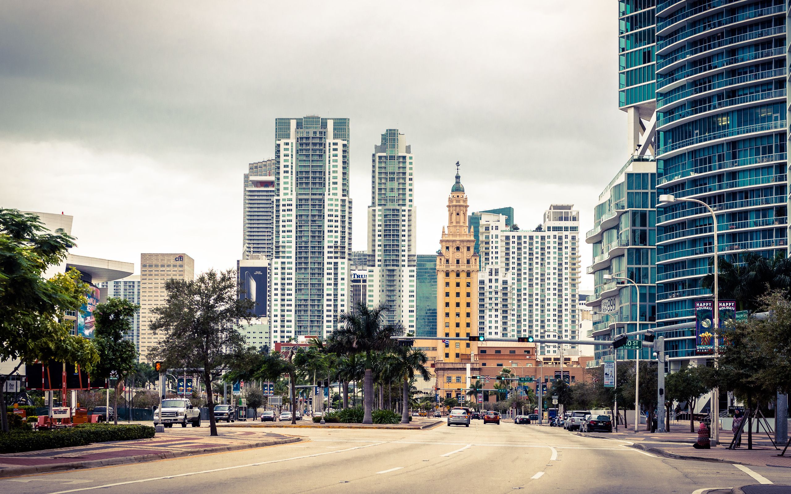 2560x1600 Wallpaper People Walking on Sidewalk Near High Rise Buildings During Daytime, Background Free Image
