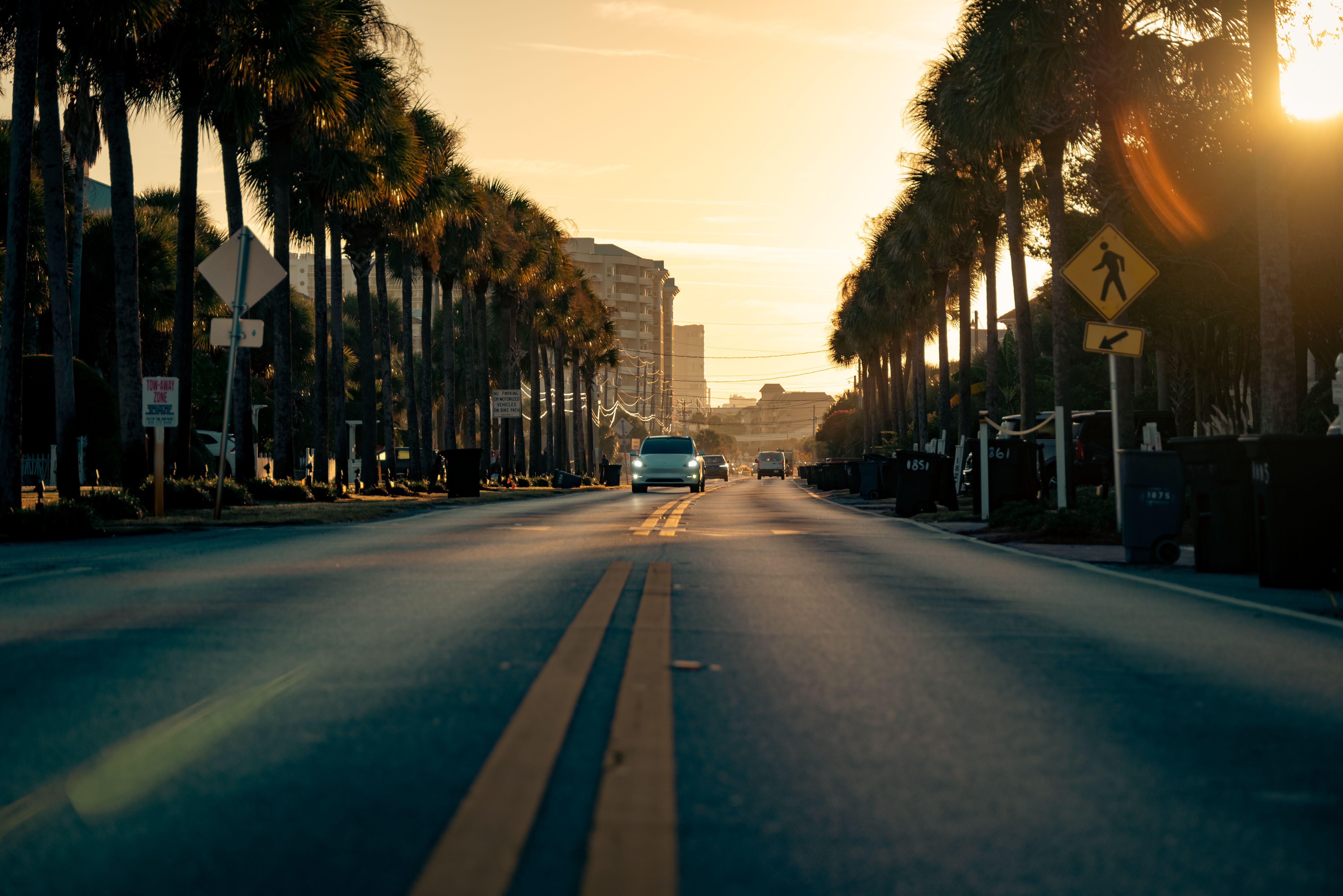 5962x3980 Busy Traffic Scene in Miami with Palm Trees · Free