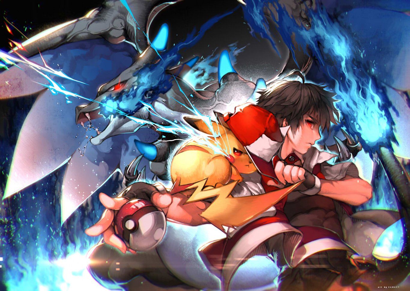 1366x969 Epic Charizard & Pikachu Battleémon HD Wallpaperx969