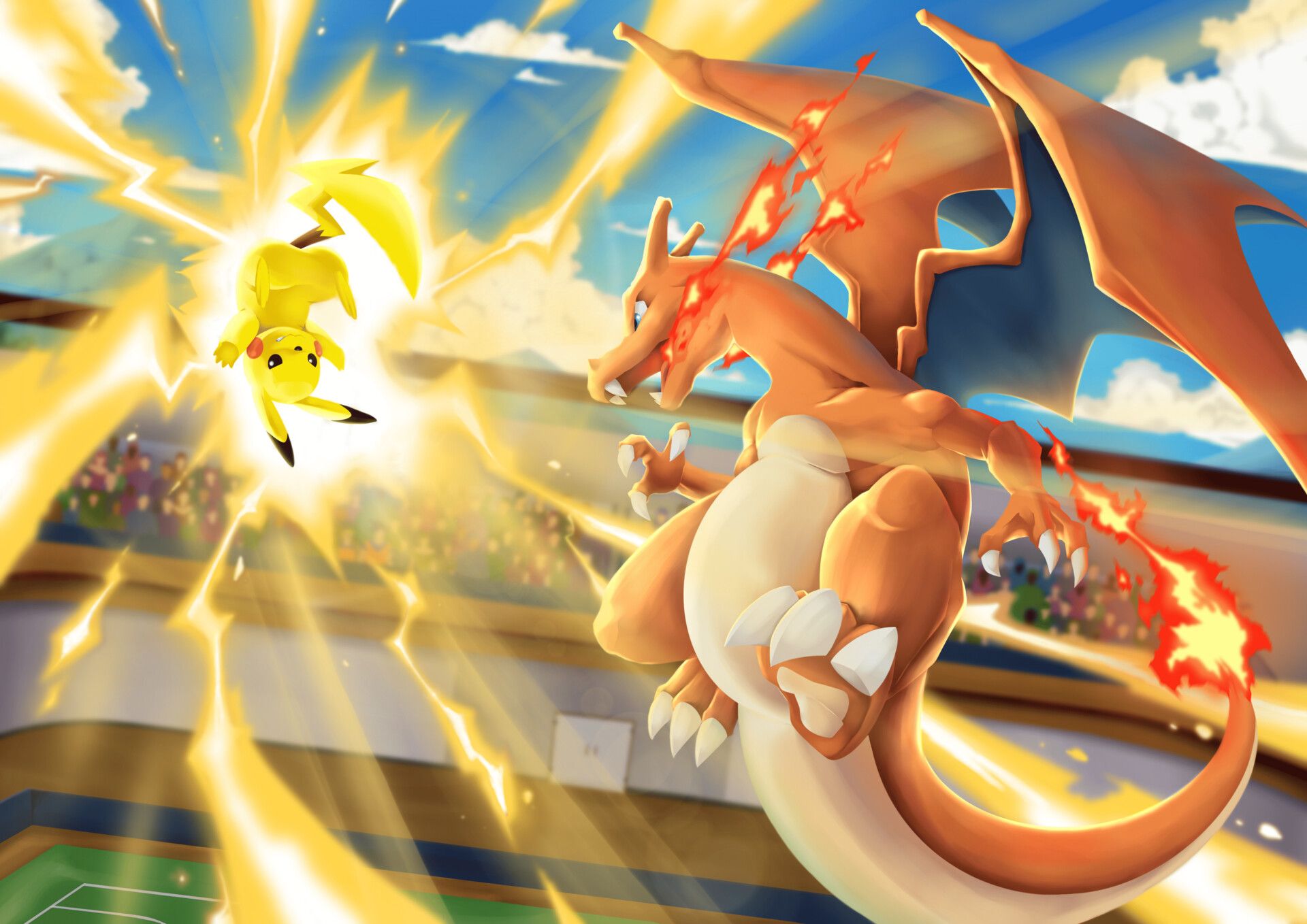 1920x1358 Pikachu VS Charizardémon Battle