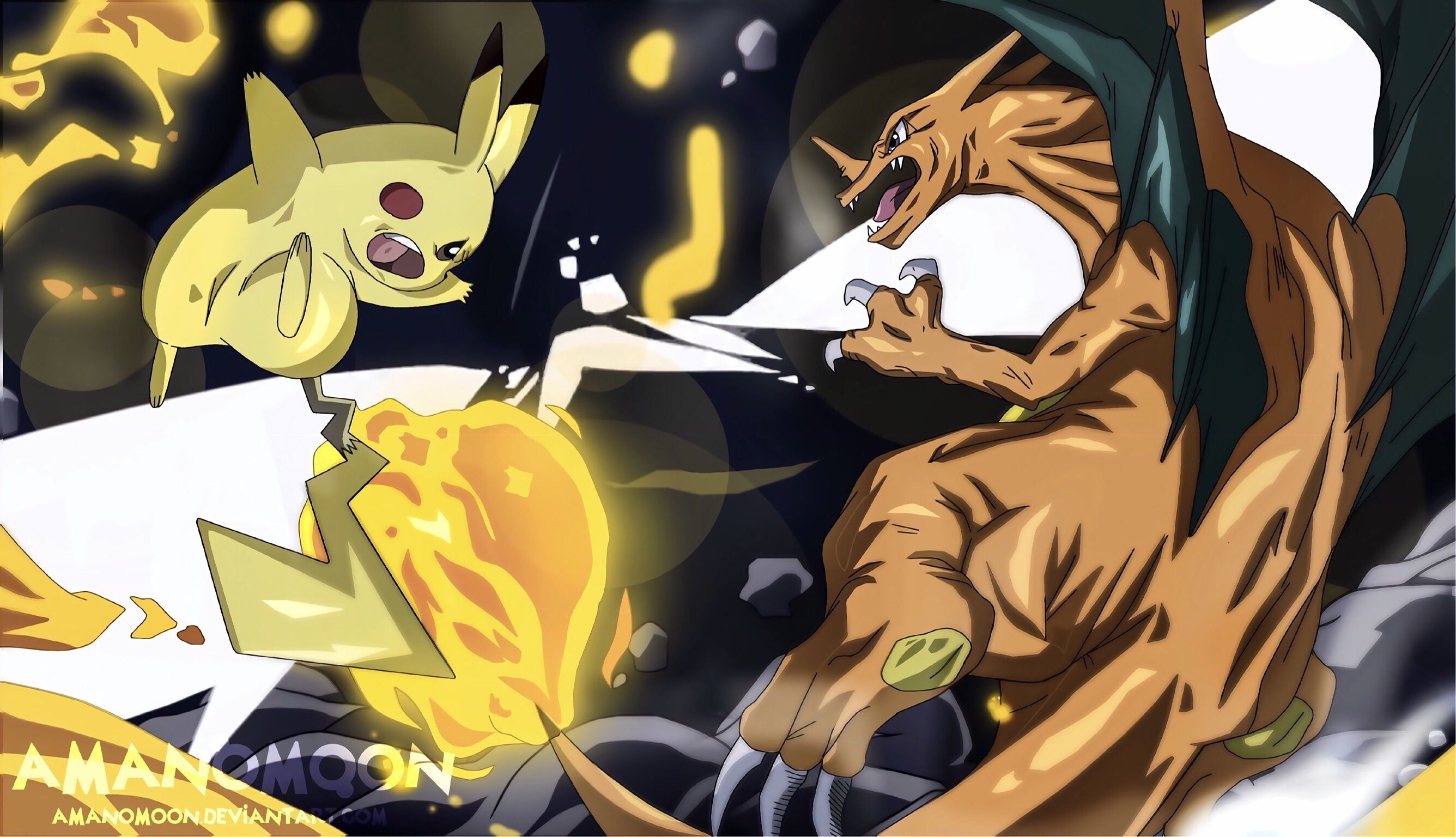 2672x1536 Epic Pikachu vs Charizard HD Pokémon Anime Showdown Wallpaper