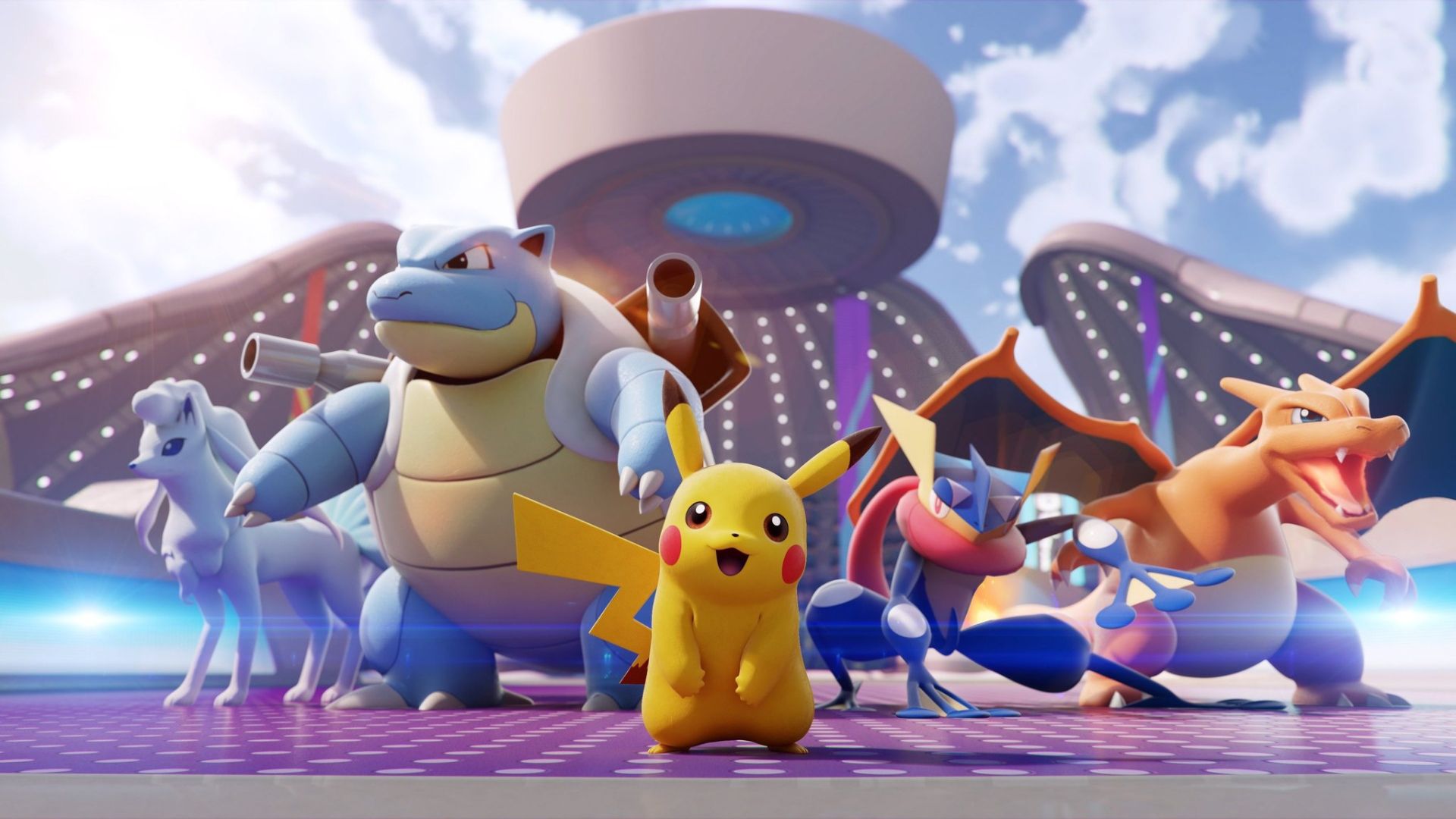 1920x1080 Pikachu Charizard Snorlax Crustle Greninja Eldegoss Talonflame Lucario HD Pokemon Unite Wallpaper
