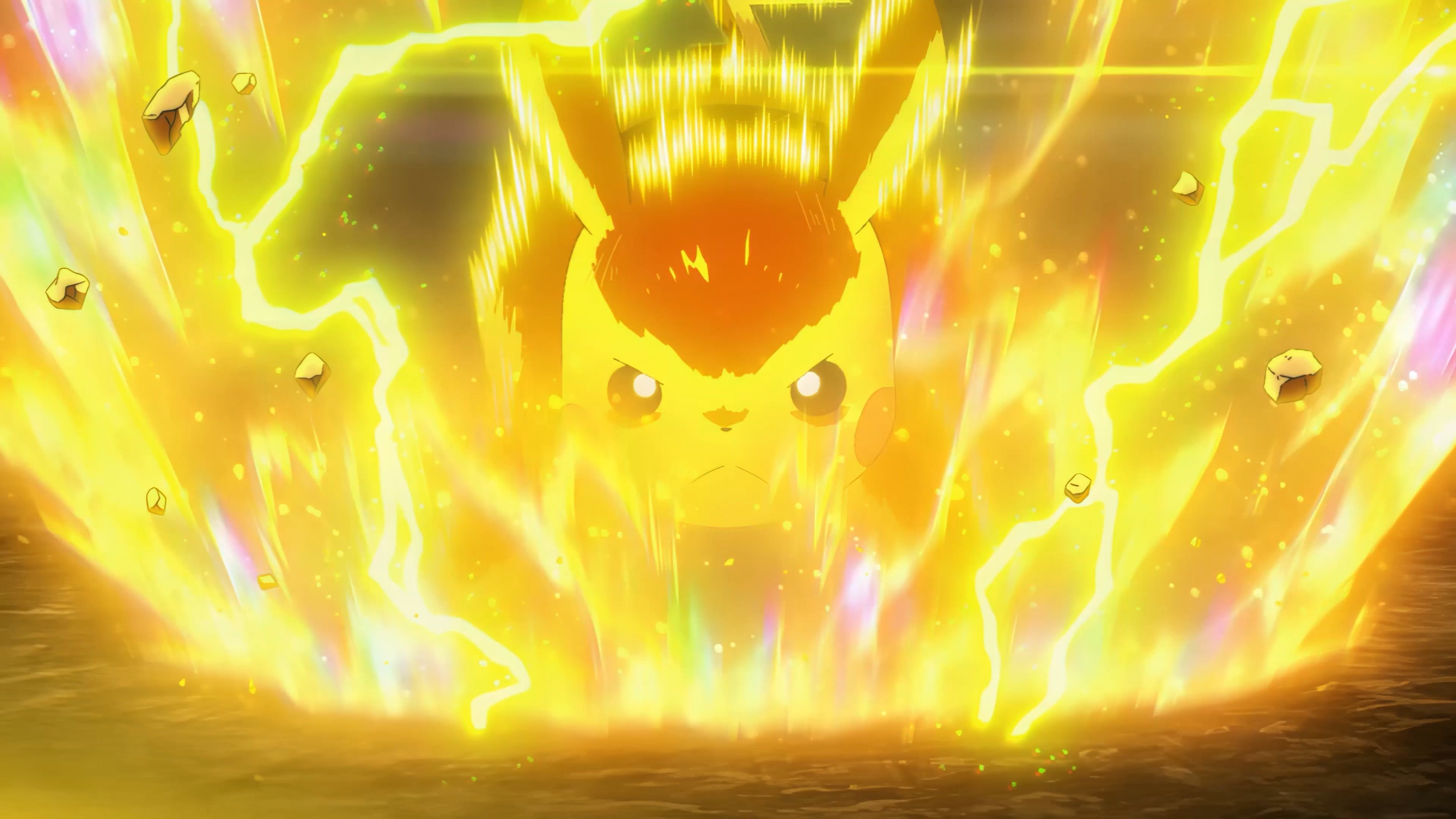 3840x2160 I made a Wallpaper on Wallpaper Engine containing Ash and Pikachu's final move against Leon's Charizard [Link in Comments]