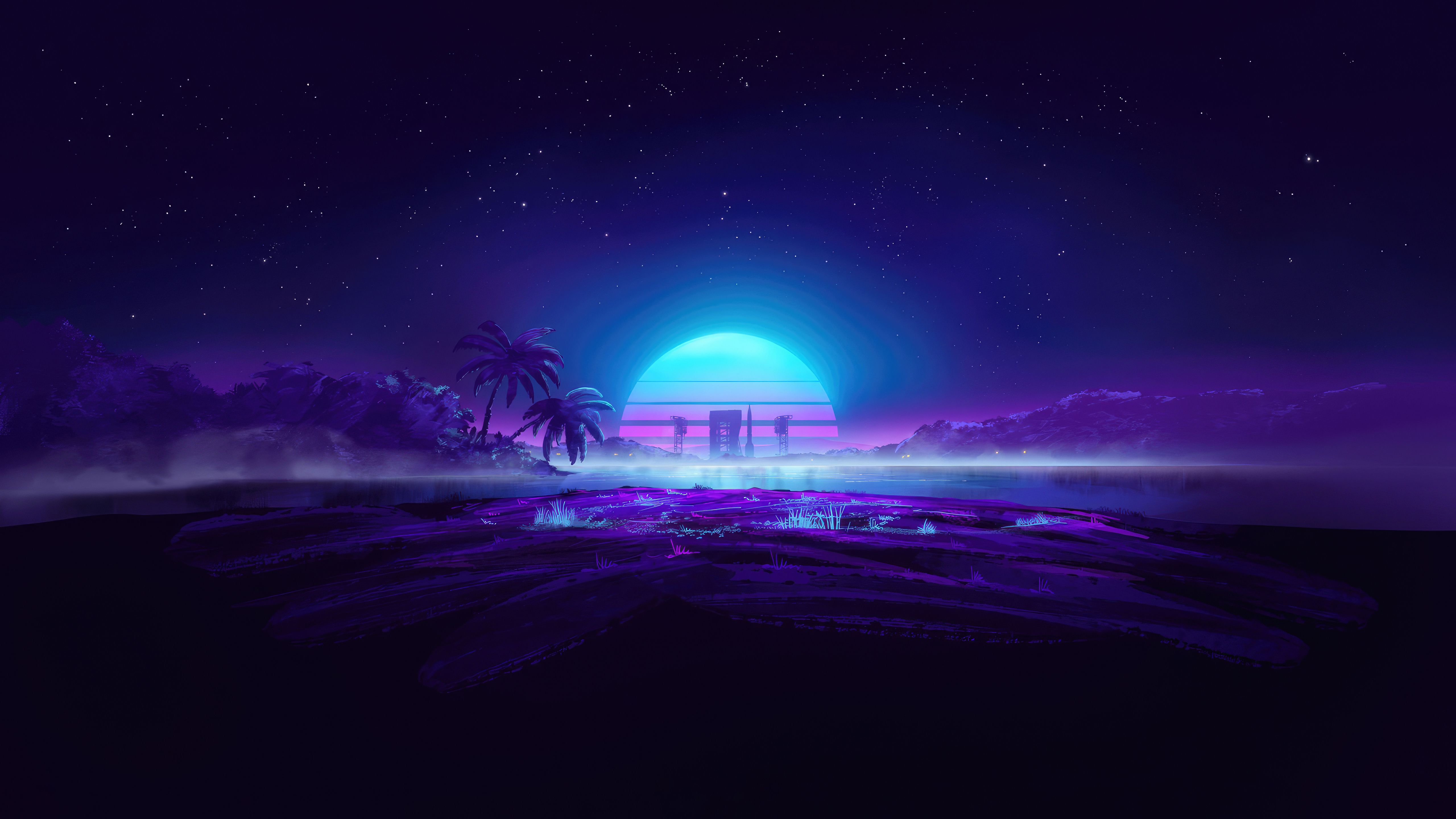 5120x2880 Blue Vaporwave Wallpaper