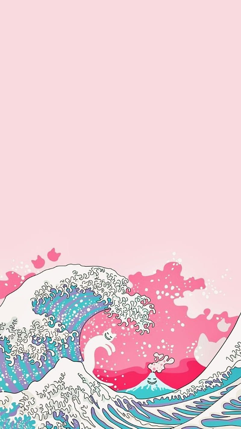 800x1422 Vaporwave, aesthetic, cats, waves, HD phone wallpaper