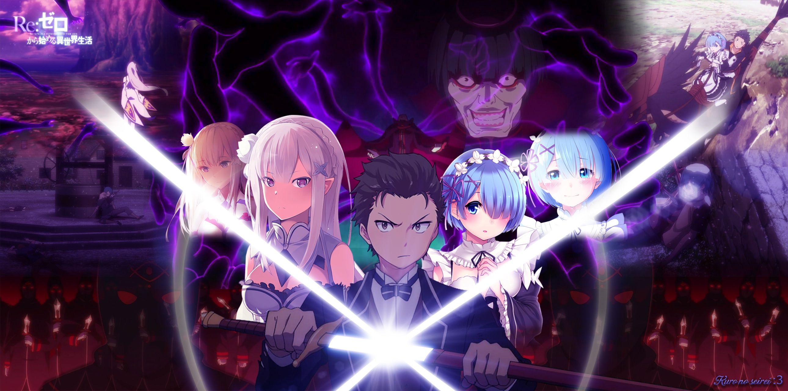 2580x1280 Wallpaper girl, sword, anime, art, Subaru, Re: Zero kara hajime chip isek or Seikatsu, From scratch for mobile and desktop, section сёнэн, resolution 2580x1280