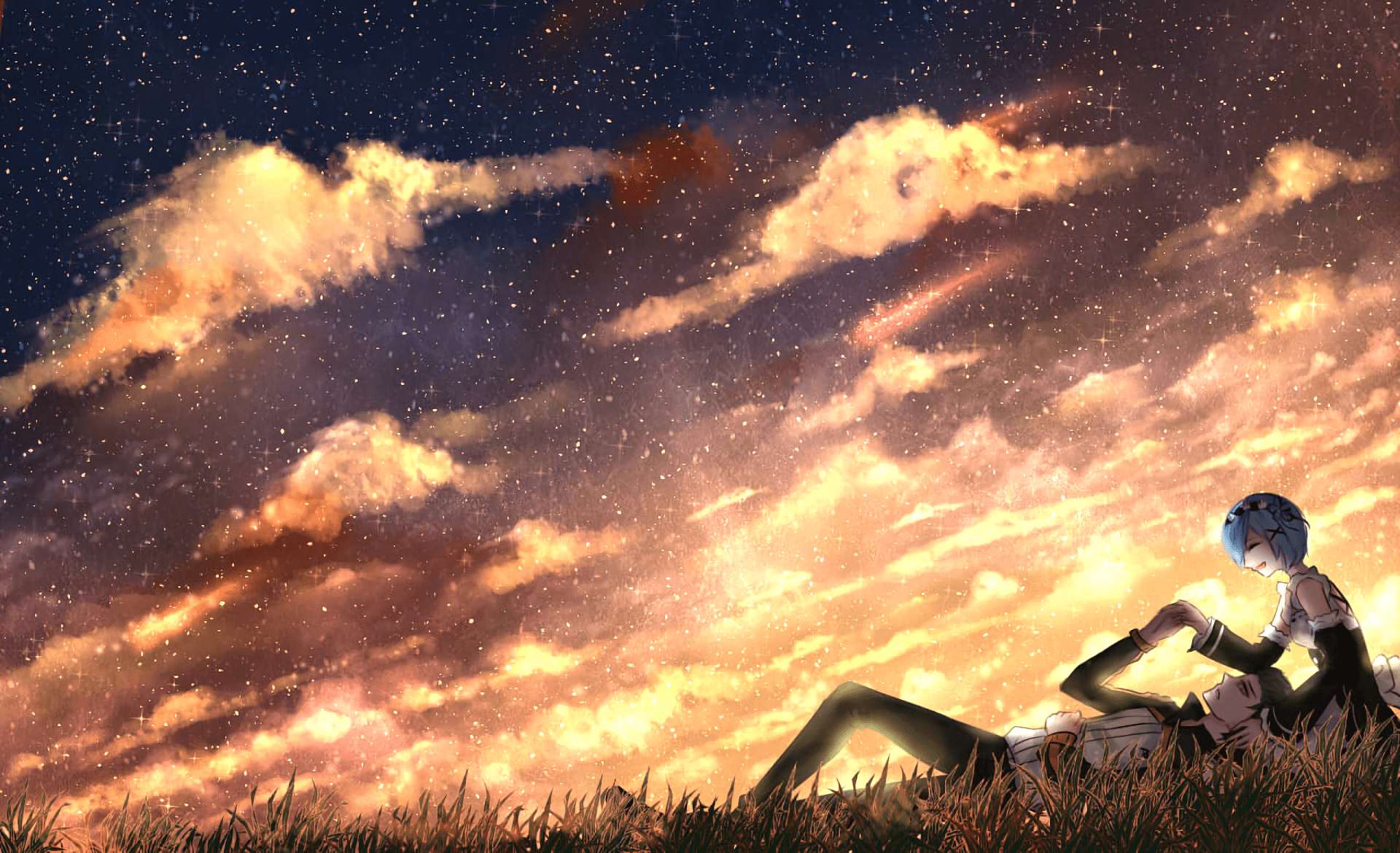 1920x1170 Subaru and Rem Under Sunset Sky Wallpaper