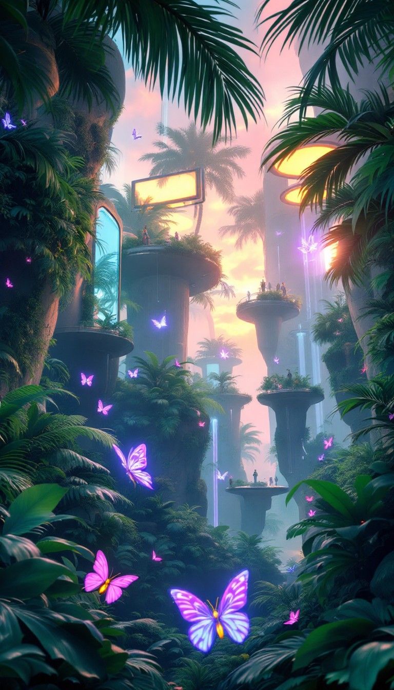 768x1344 Free Tropical Cyber Paradise Image, Tropical, Futuristic