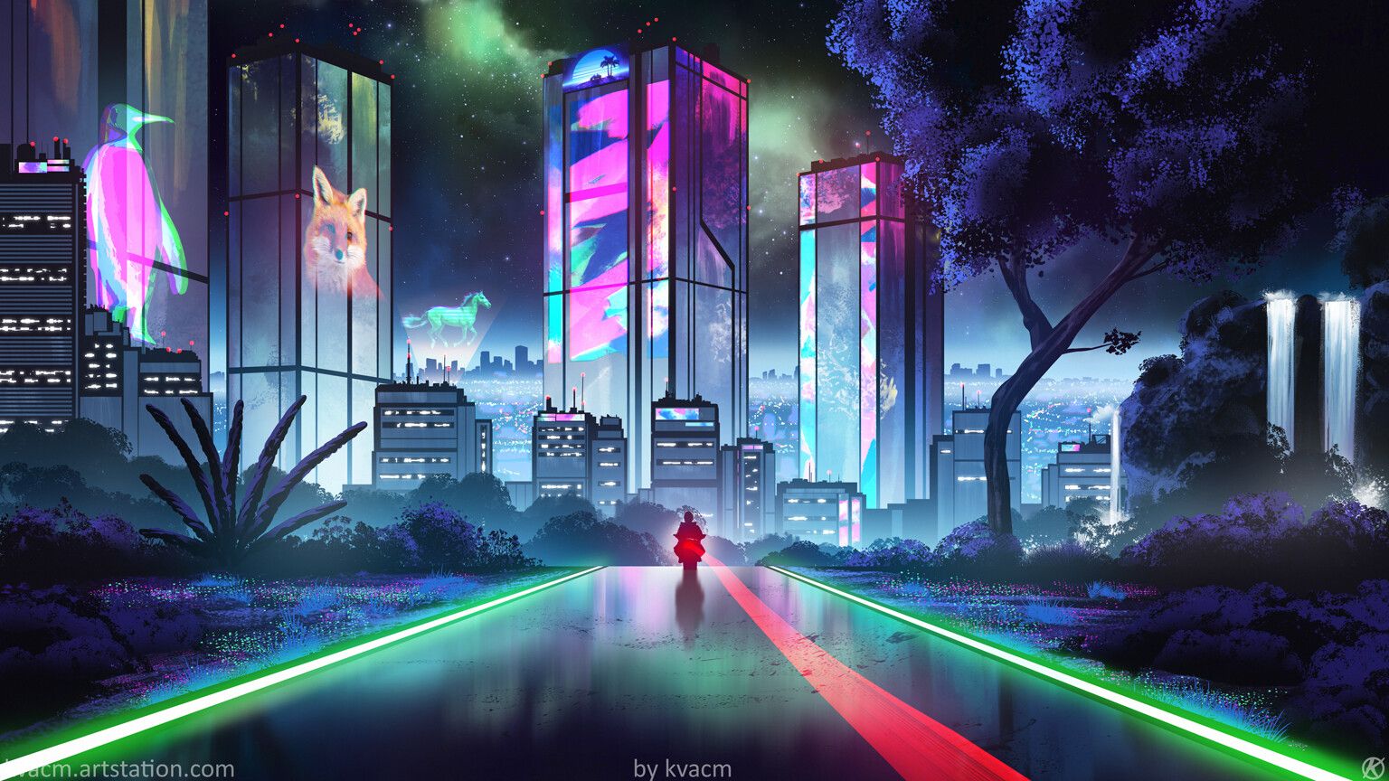1536x864 Commission Cyberpunk City With Nature Elements