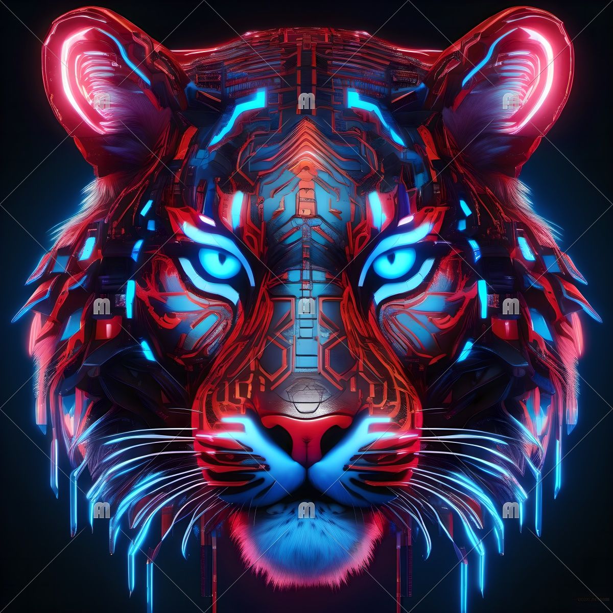 1200x1200 Shop Futuristic Cyber Tiger: A Fusion Of Nature And Technology AI Artificial Intelligence Prints Available