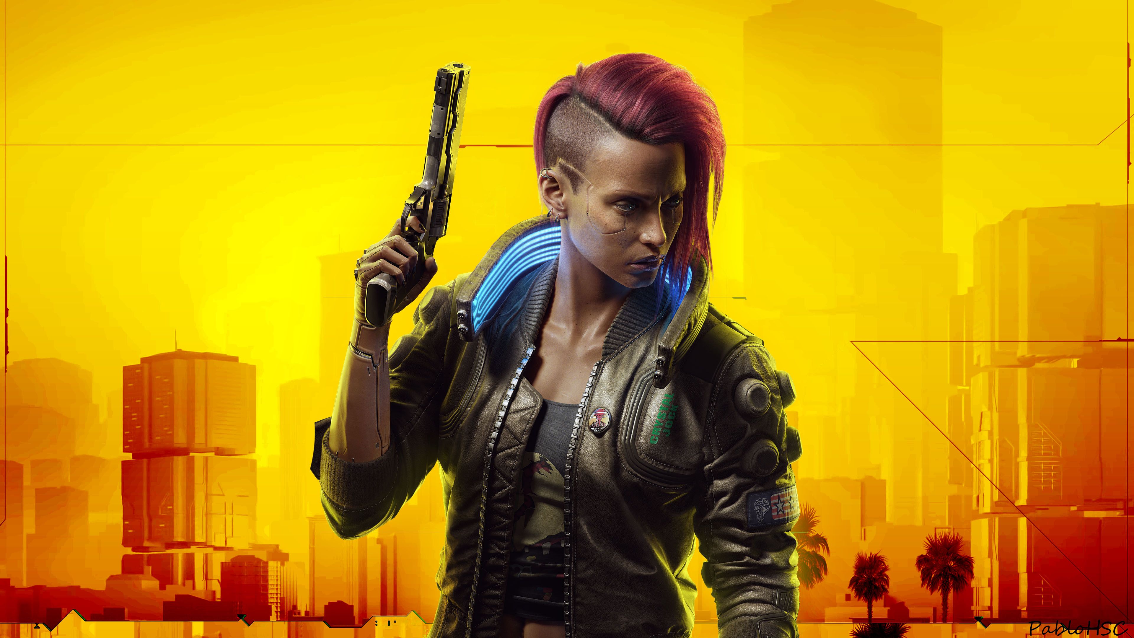 3840x2160 V Yellow Background 4K HD Cyberpunk 2077 Wallpaper