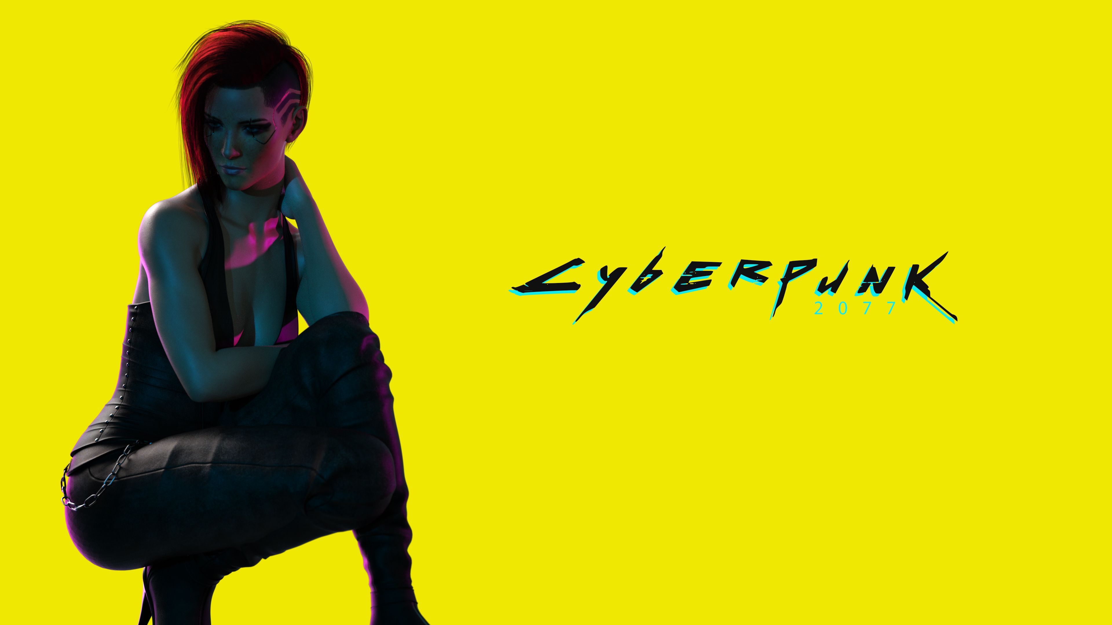 3840x2160 V (Cyberpunk) Wallpaper 4K, Yellow background, Cyberpunk girl