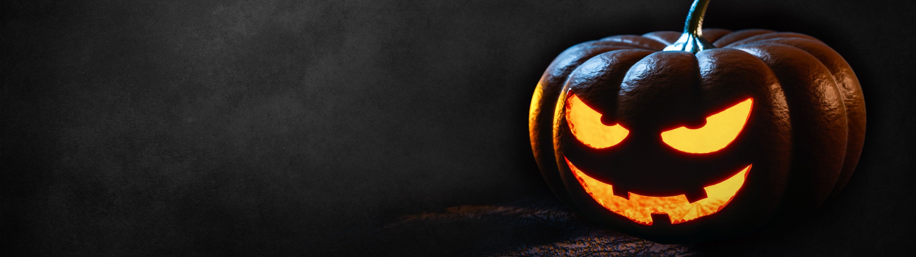 3840x1080 Halloween Pumpkin Wallpaper 4K, Scary, Dark, Glowing