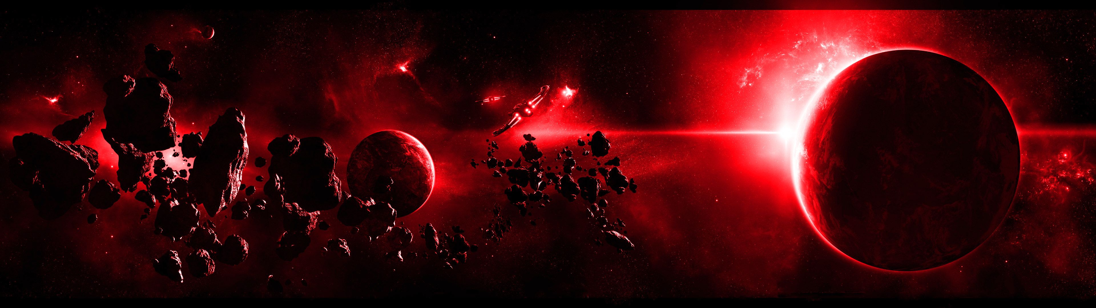3840x1080 Red Nebula: Sci Fi Planetary HD Wallpaperx1080