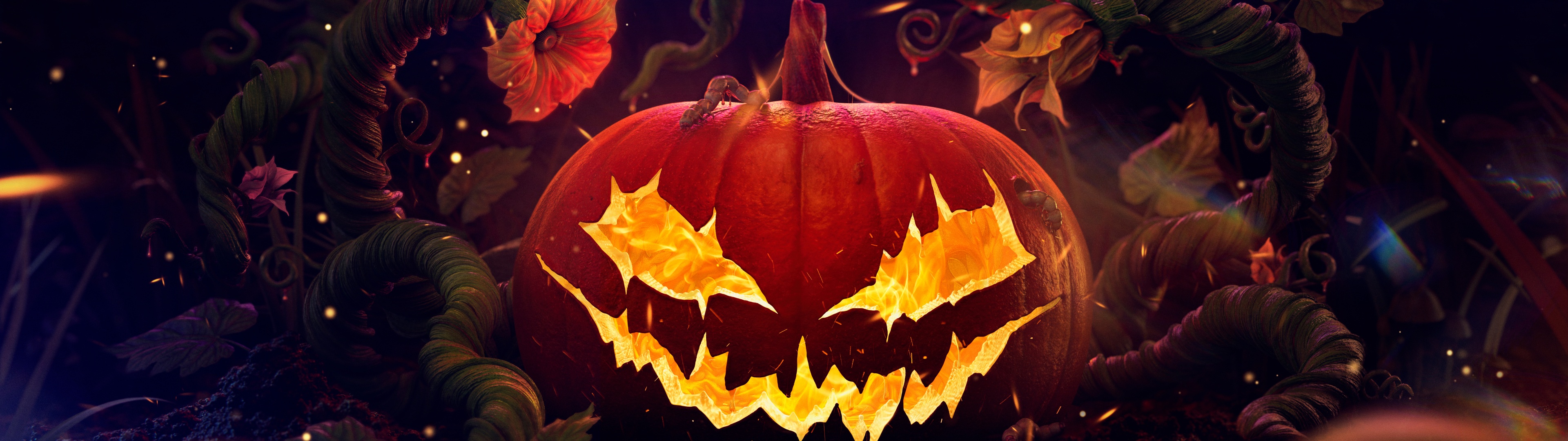 3840x1080 Halloween Pumpkin Wallpaper 4K, Surreal, Scary, 5K, 8K