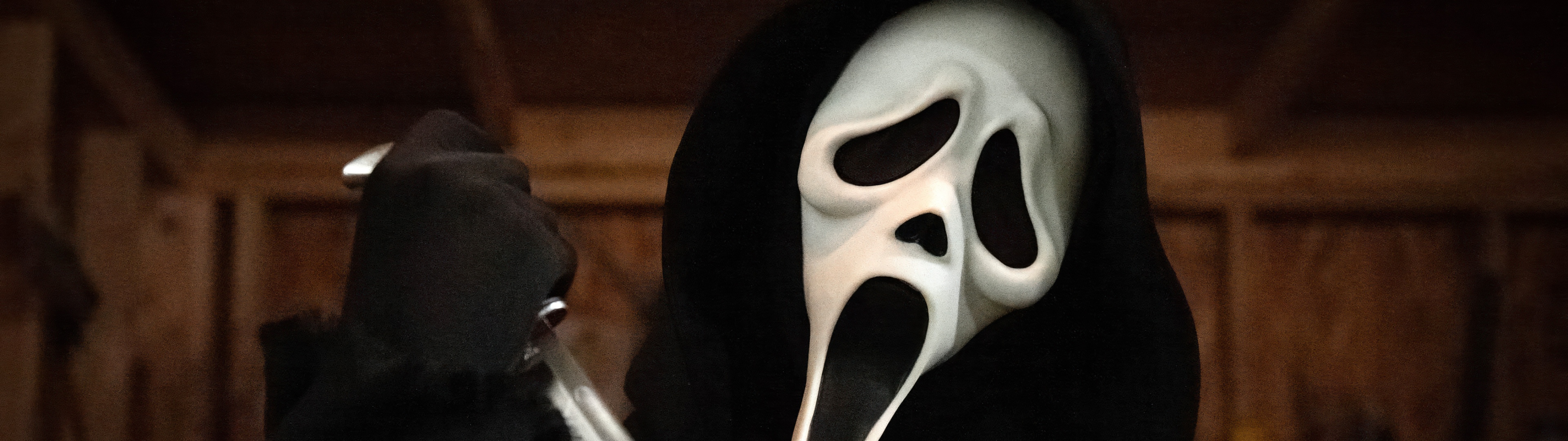 3840x1080 Ghostface Wallpaper 4K, Horror, Halloween costume, Bloody