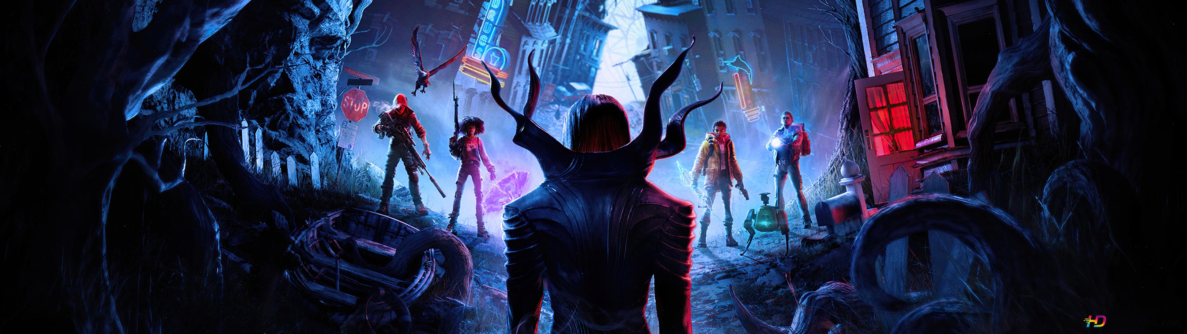 3840x1080 Red Fall Zombie In Frount Of His Enemy 4K wallpaper download