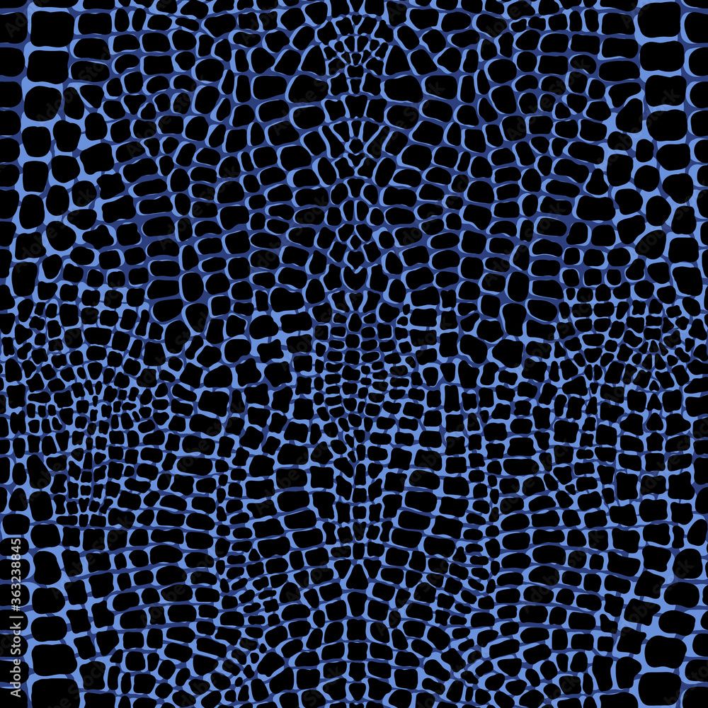 1000x1000 Seamless Pattern With Crocodile Or Alligator Print. Blue Colored Leather Skin Imitation Wallpaper. Animalistic Vector Background. Stock Vector