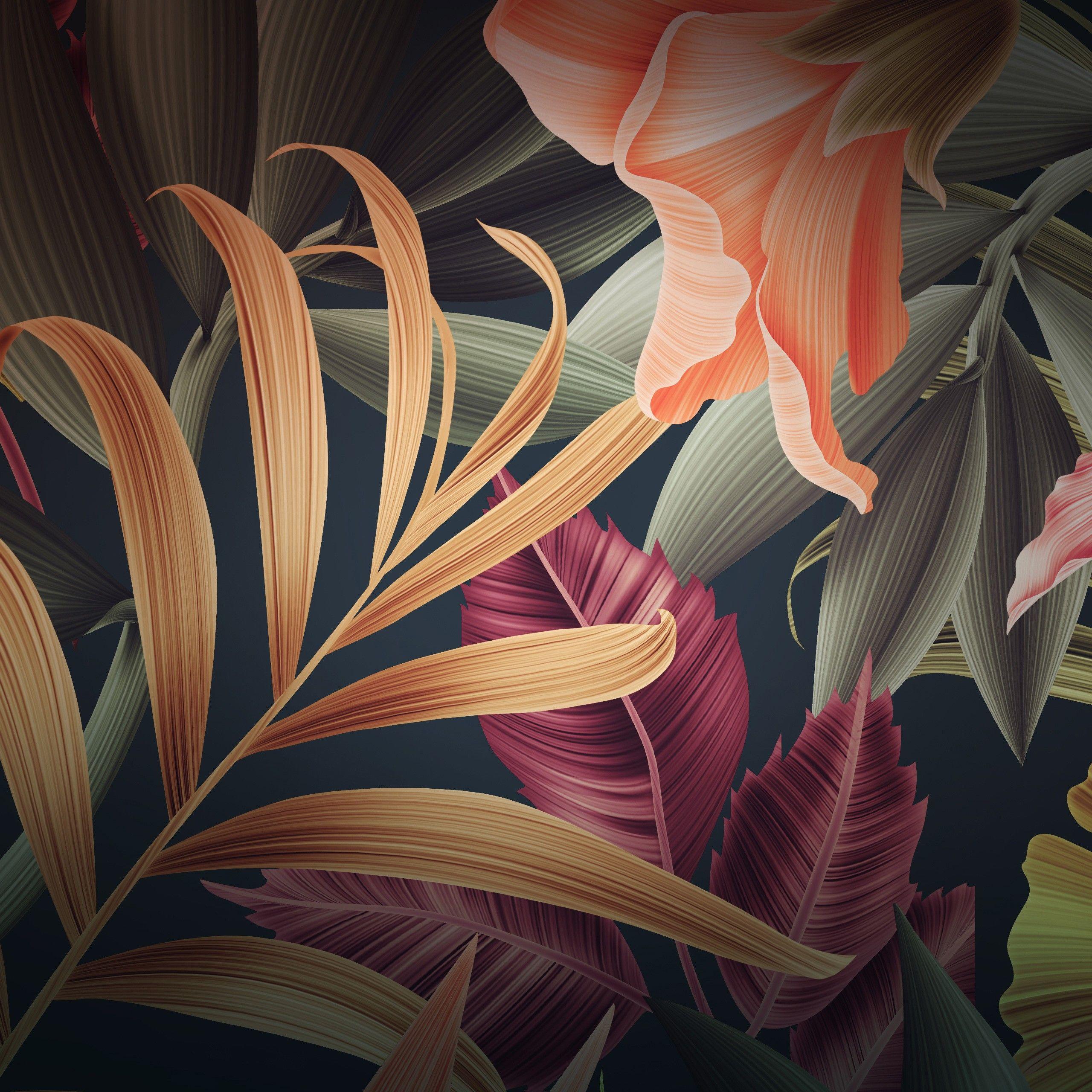 2560x2560 Wallpaper Leaves, Flowers, Huawei Mate Stock, HD, Creative