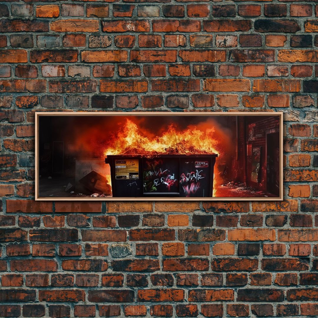 1080x1080 A Bigger Dumpster Fire, Panoramic Canvas Print, Framed Wall Art, Wall Decor, Graffiti Art