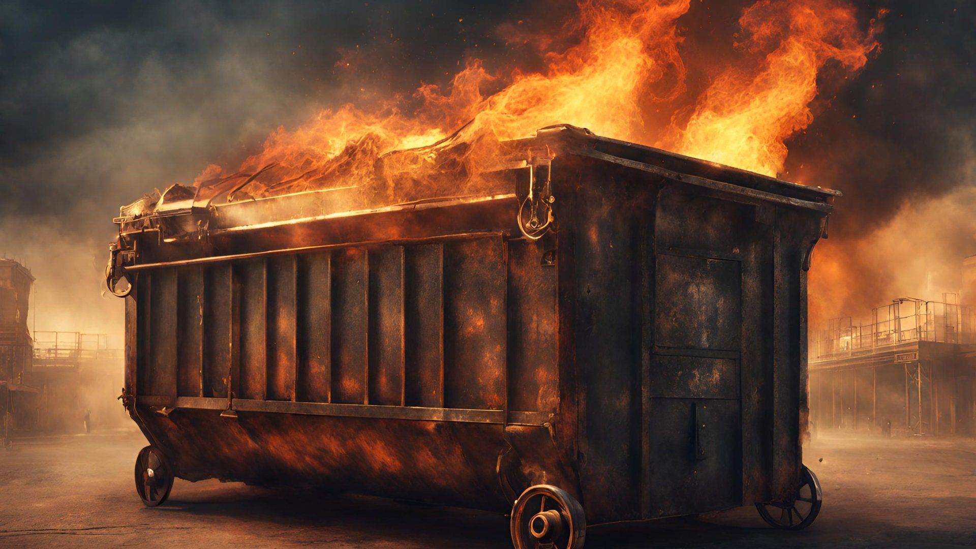 1920x1080 Zoom Virtual Background, Dumpster Fire, Steampunk Style