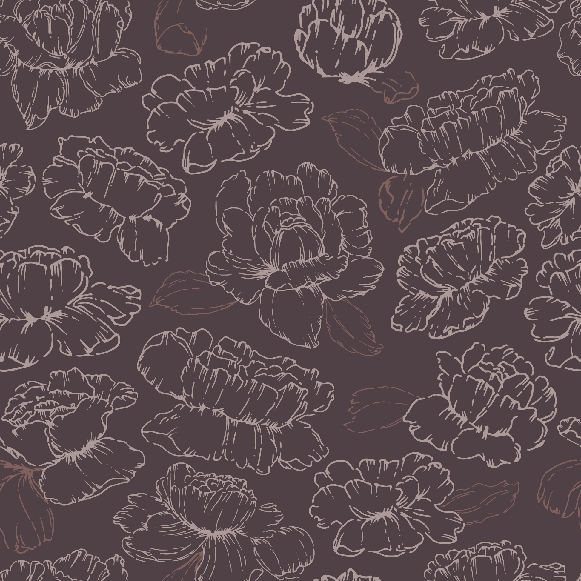 1946x1946 Floral in Aubergine Peel and Stick Wallpaper, Line Art, Modern