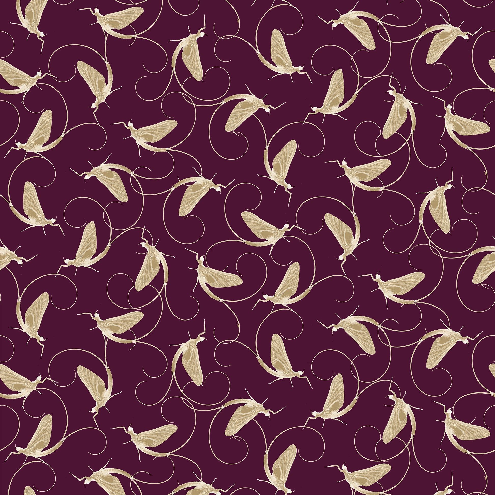 1946x1946 Dance Of The Mayfly Soft Ochre on Aubergine Wallpaper