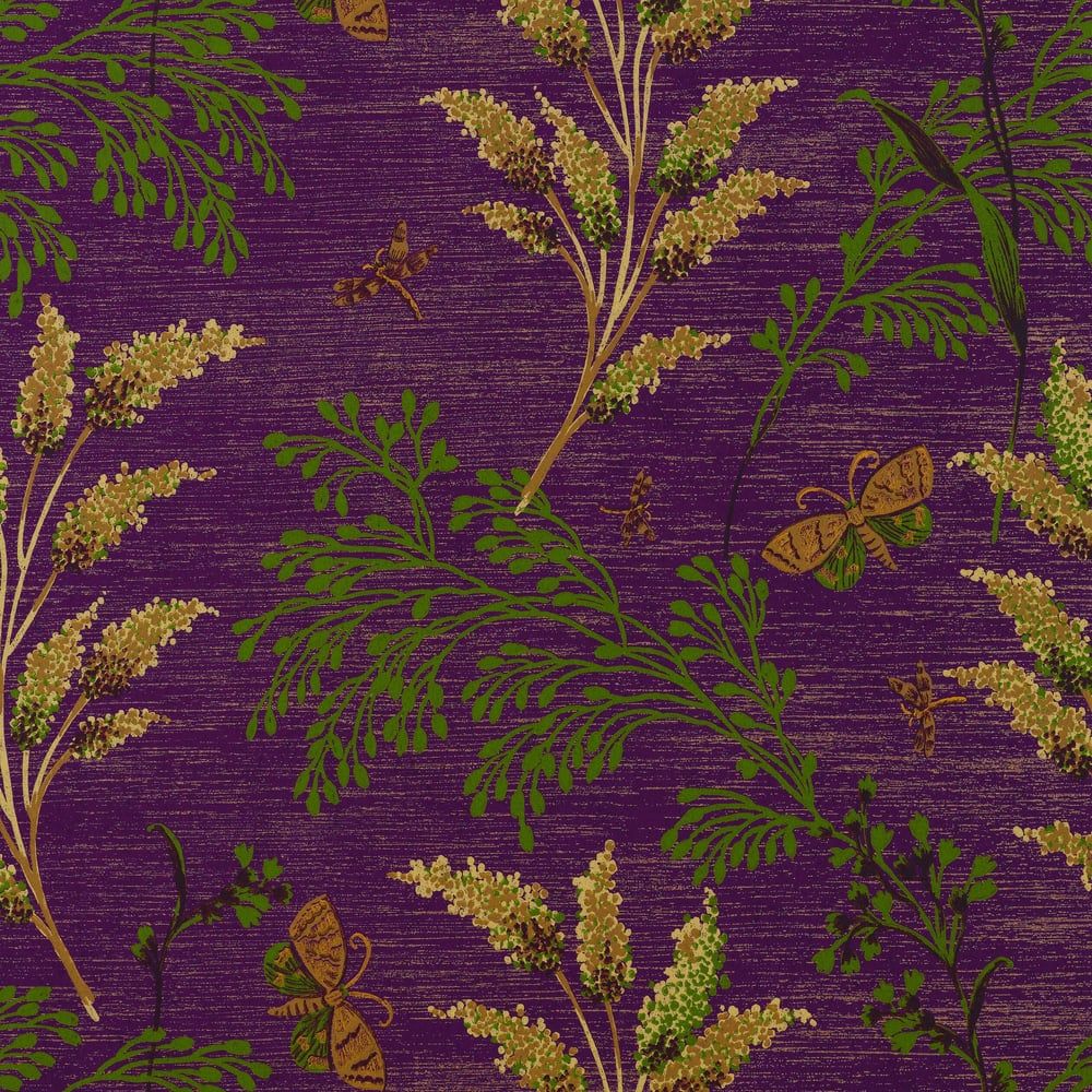 1000x1000 Thibaut T9265 BUTTERFLY GARDEN Eggplant Wallpaper's