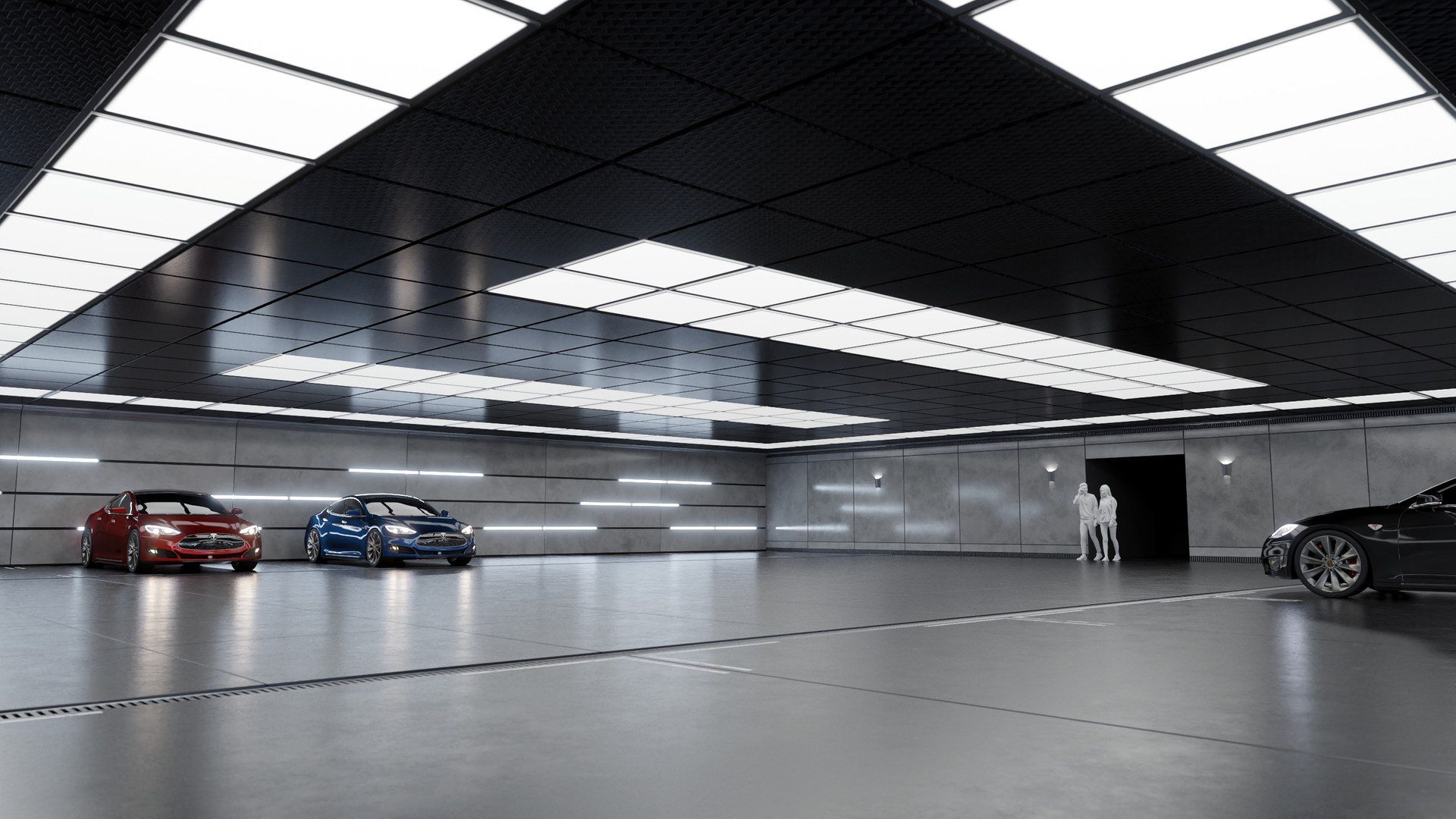 1920x1080 Modern Underground Car Garage 3D