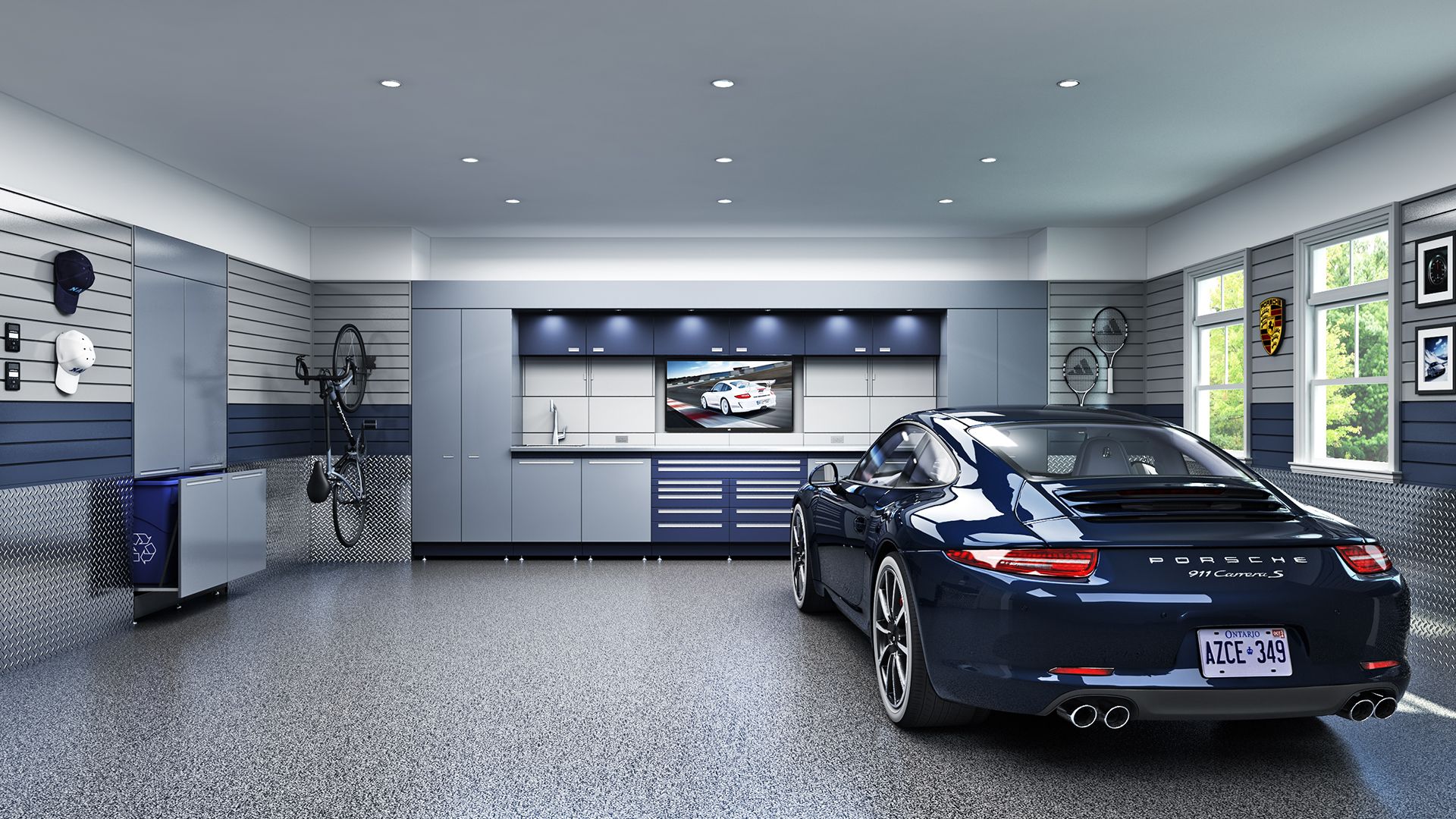 1920x1080 Garage with a Porsche 911 Carrera S